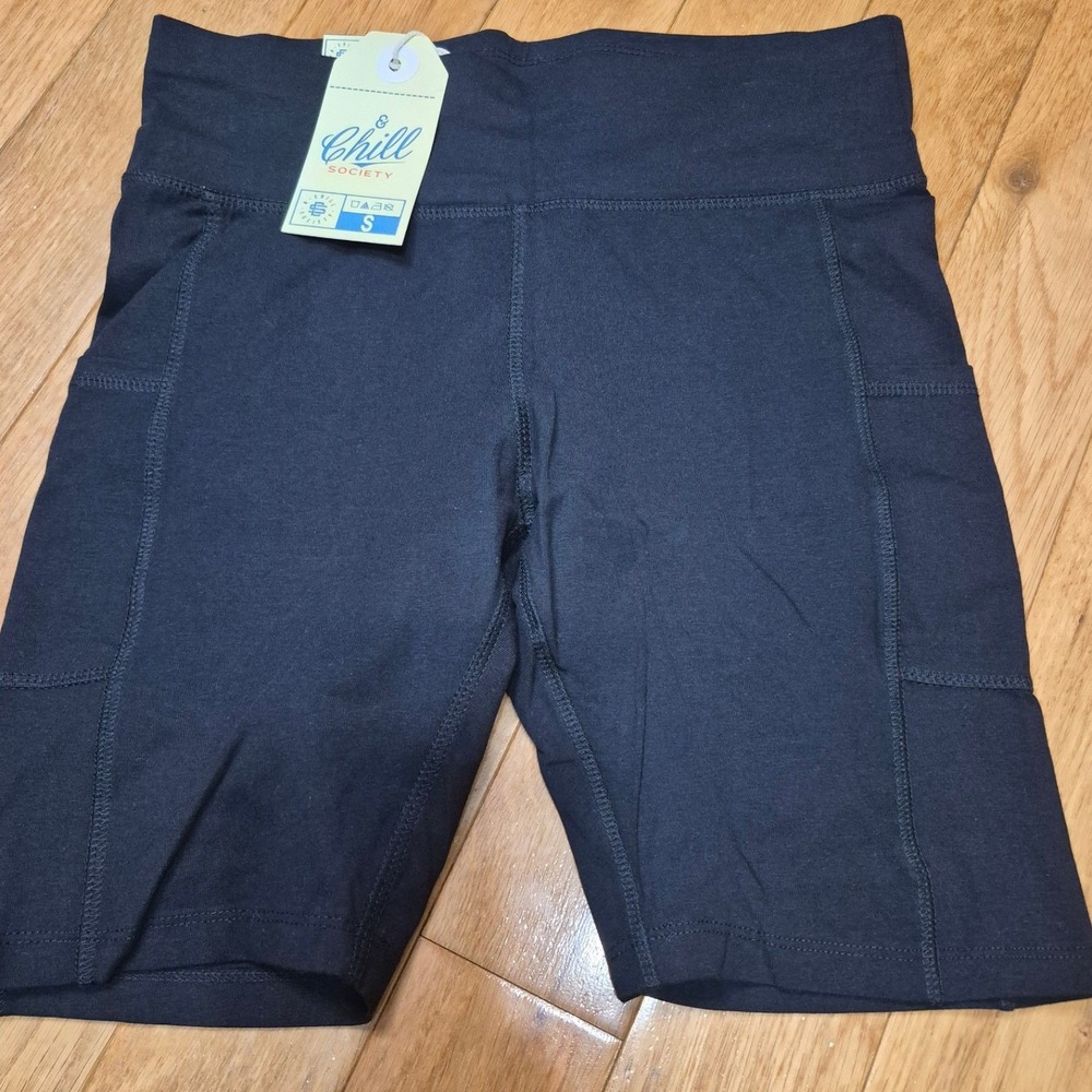 Chill Society Black High Waisted Biker Shorts with Pockets CS-SBS332406 Small